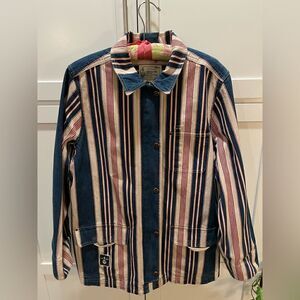 Lauren Jeans Company Denim Jacket Blue White Red Zipper Snap Size L 46”